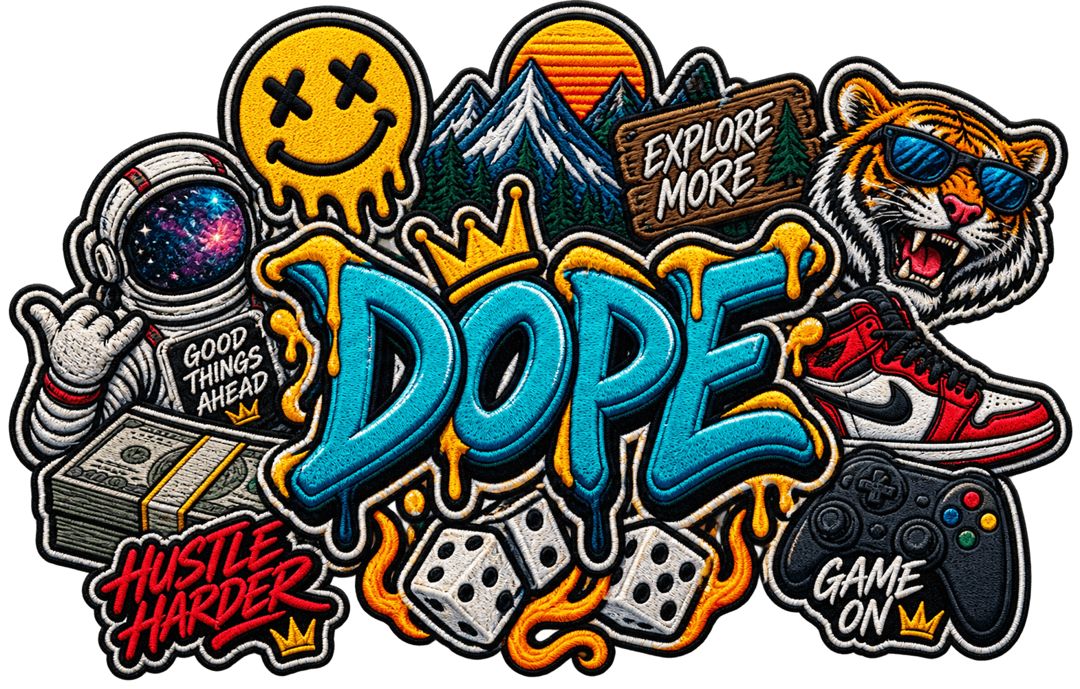 A colorful collection of custom embroidered patches